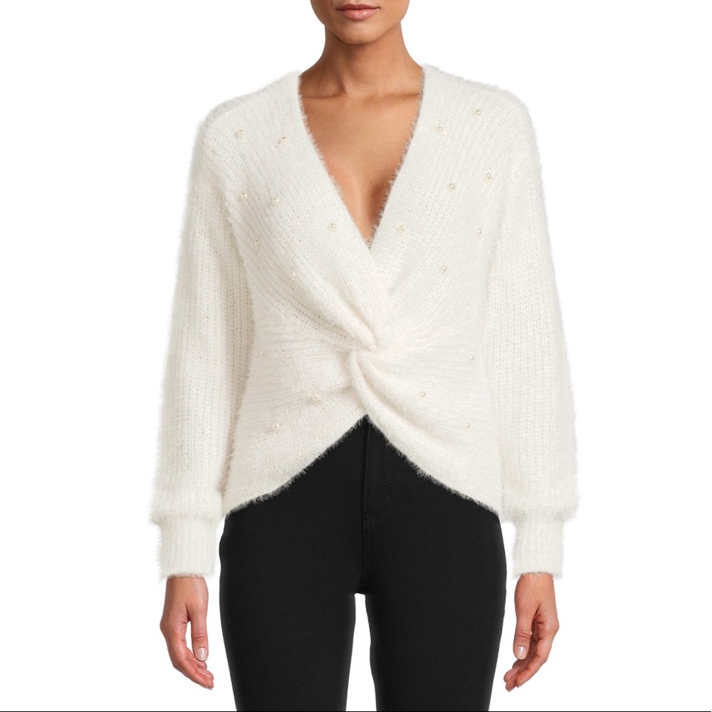 Twist Faux Pearl Sweater for Women
